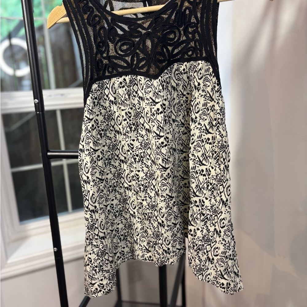 Anthropologie Black and Gold Mesh Top